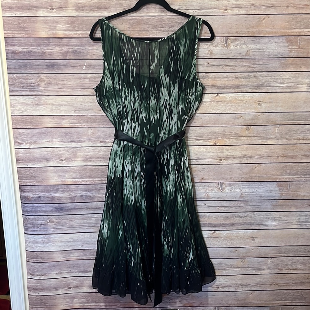 Teri Jon Green and Black Midi Dress